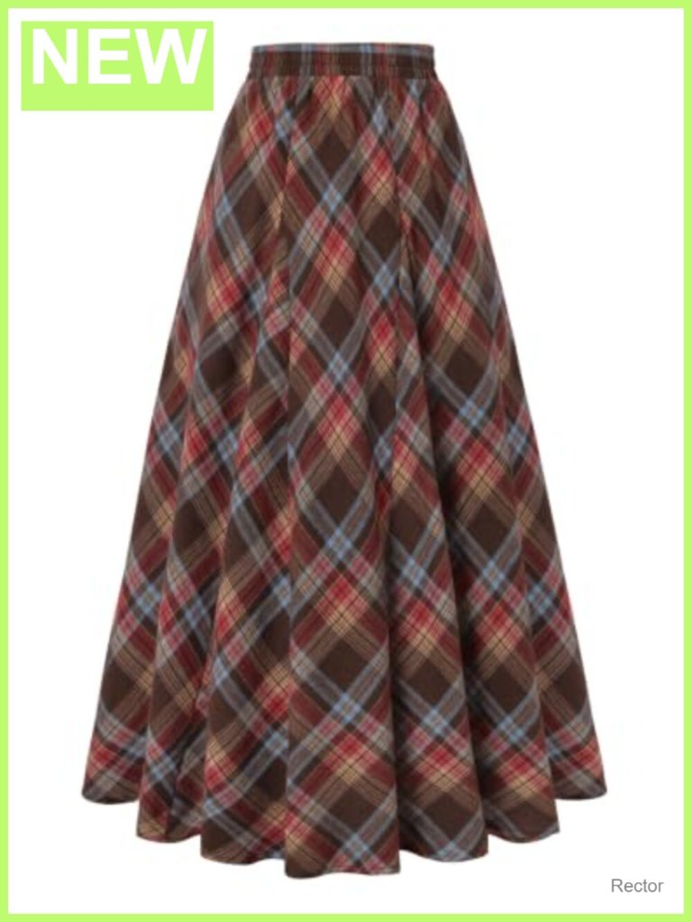 Plaid A-Line Maxi Skirt High Waist Godet Hem Side Pockets